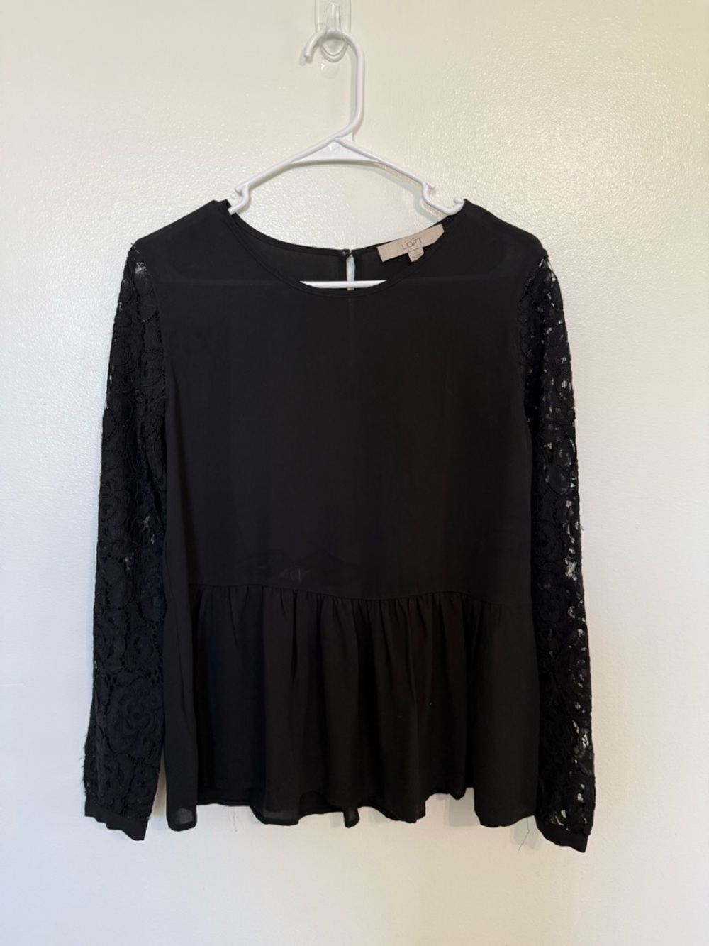 LOFT Black Lace-Sleeve Peplum Top
